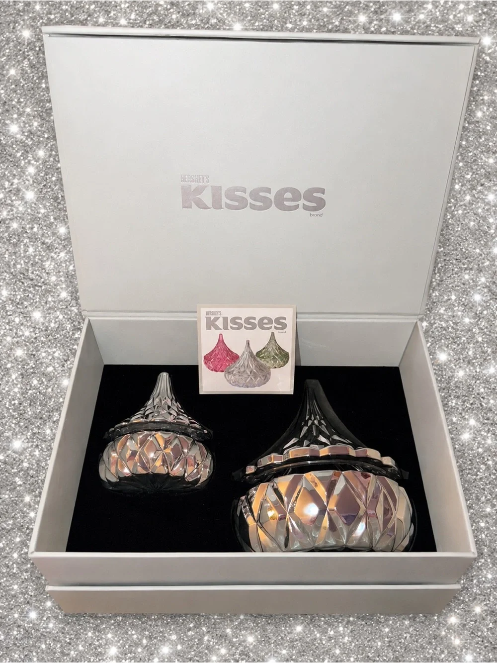 Set of TWO GORGEOUS Silver Hershey Kiss Candy Dishes NIB